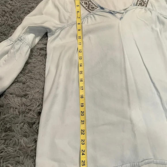 SIGNATURE STUDIO Boho Peasant Top Women's Medium Relaxed Fit Coastal Bell Sleeve - Picture 7 of 7